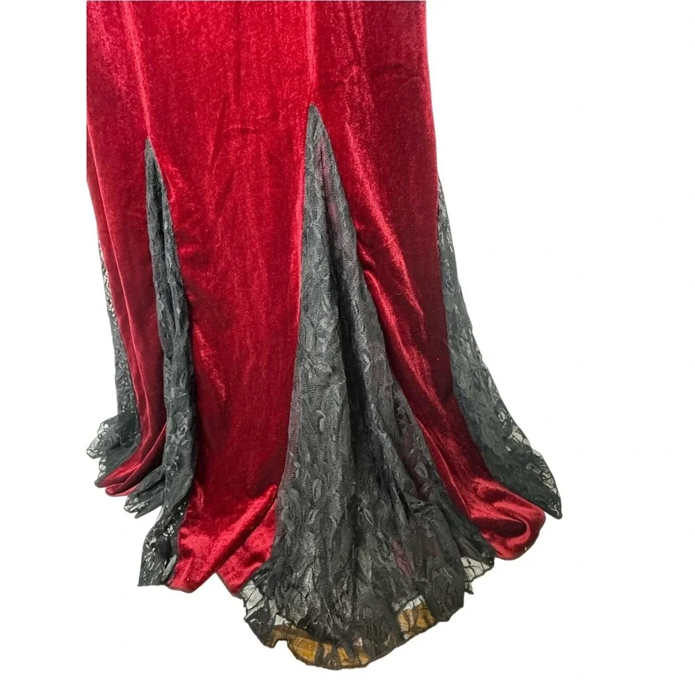 Womens Ren Faire Velvet‎ Sheer Lace Maxi Dress 2X Bell Sleeve Renaissance Goth